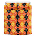 Black And Orange Argyle Pattern Print Duvet Cover Bedding Set