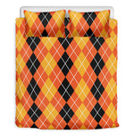 Black And Orange Argyle Pattern Print Duvet Cover Bedding Set