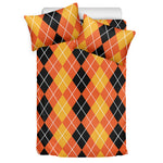 Black And Orange Argyle Pattern Print Duvet Cover Bedding Set