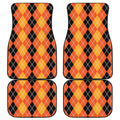Black And Orange Argyle Pattern Print Front and Back Car Floor Mats
