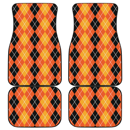 Black And Orange Argyle Pattern Print Front and Back Car Floor Mats