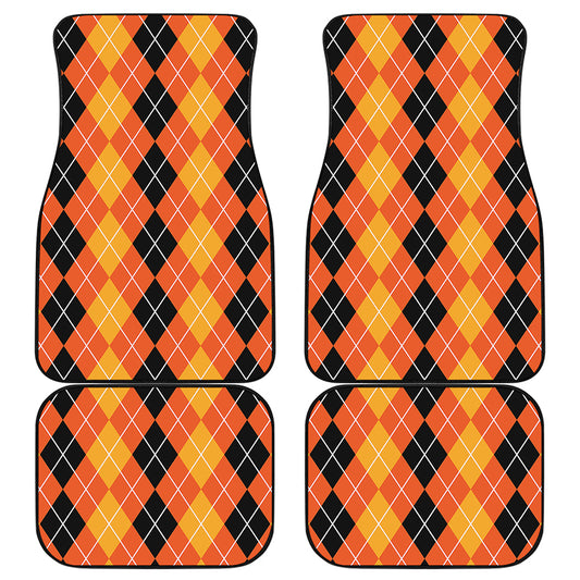 Black And Orange Argyle Pattern Print Front and Back Car Floor Mats