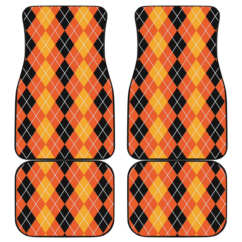 Black And Orange Argyle Pattern Print Front and Back Car Floor Mats