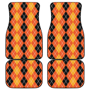 Black And Orange Argyle Pattern Print Front and Back Car Floor Mats