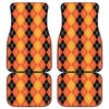 Black And Orange Argyle Pattern Print Front and Back Car Floor Mats