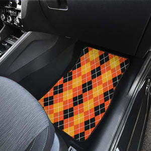 Black And Orange Argyle Pattern Print Front and Back Car Floor Mats