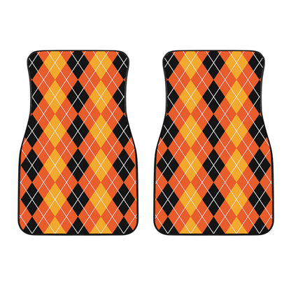 Black And Orange Argyle Pattern Print Front Car Floor Mats