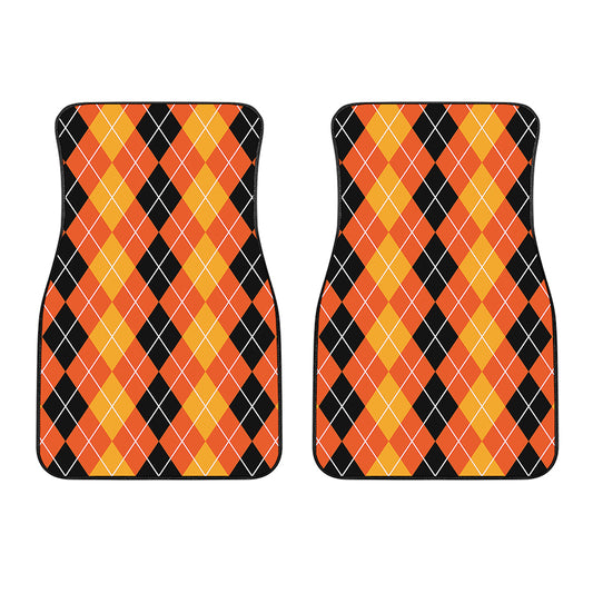 Black And Orange Argyle Pattern Print Front Car Floor Mats