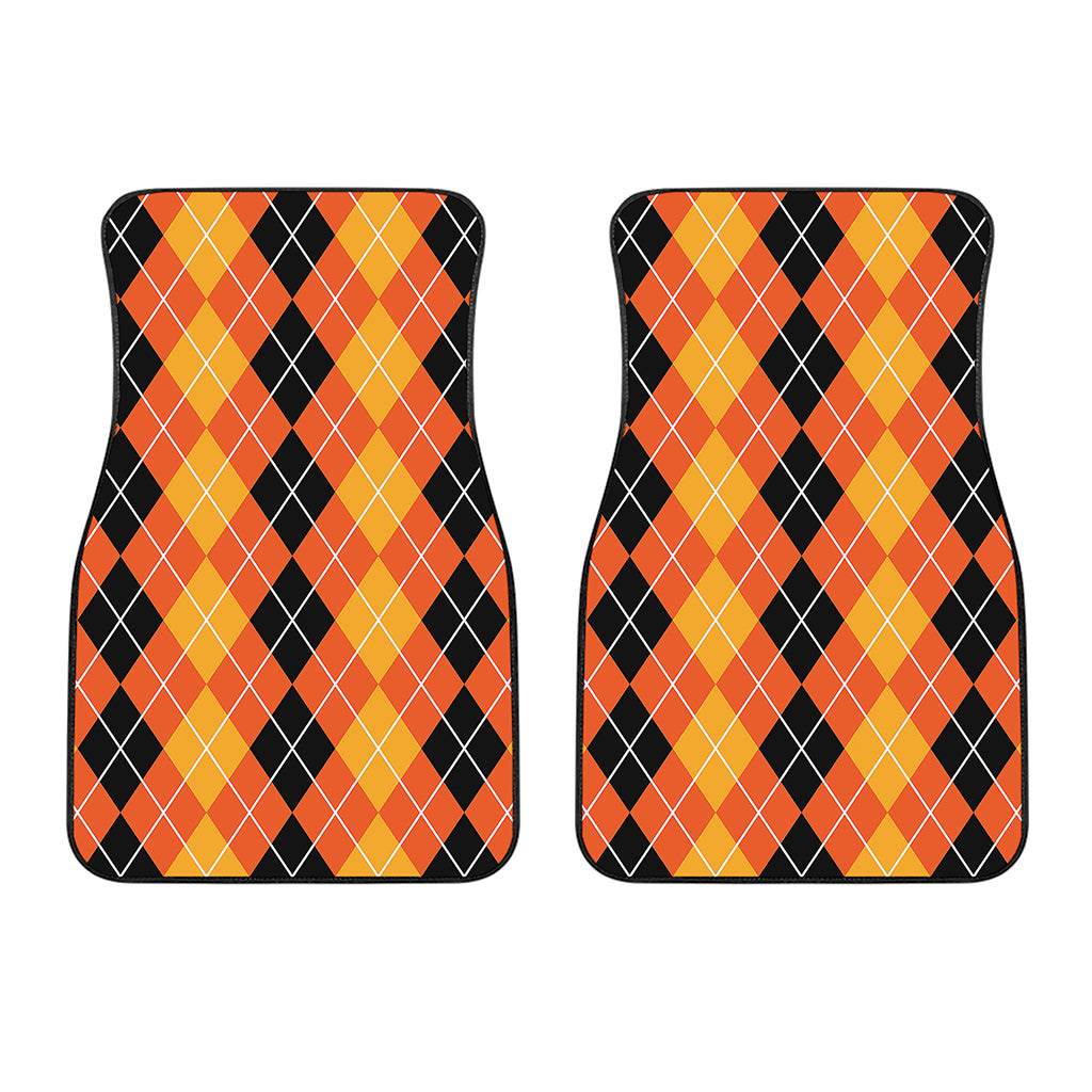 Black And Orange Argyle Pattern Print Front Car Floor Mats