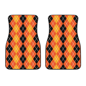 Black And Orange Argyle Pattern Print Front Car Floor Mats