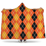 Black And Orange Argyle Pattern Print Hooded Blanket
