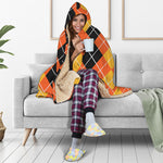Black And Orange Argyle Pattern Print Hooded Blanket