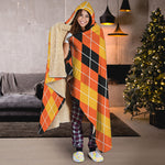 Black And Orange Argyle Pattern Print Hooded Blanket