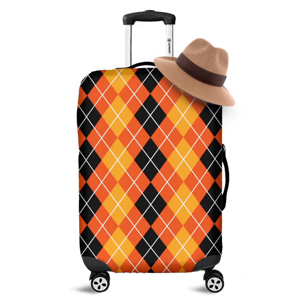 Black And Orange Argyle Pattern Print Luggage Cover