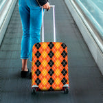 Black And Orange Argyle Pattern Print Luggage Cover