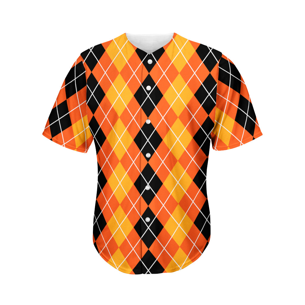 Black And Orange Argyle Pattern Print Men's Baseball Jersey