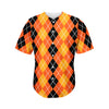 Black And Orange Argyle Pattern Print Men's Baseball Jersey