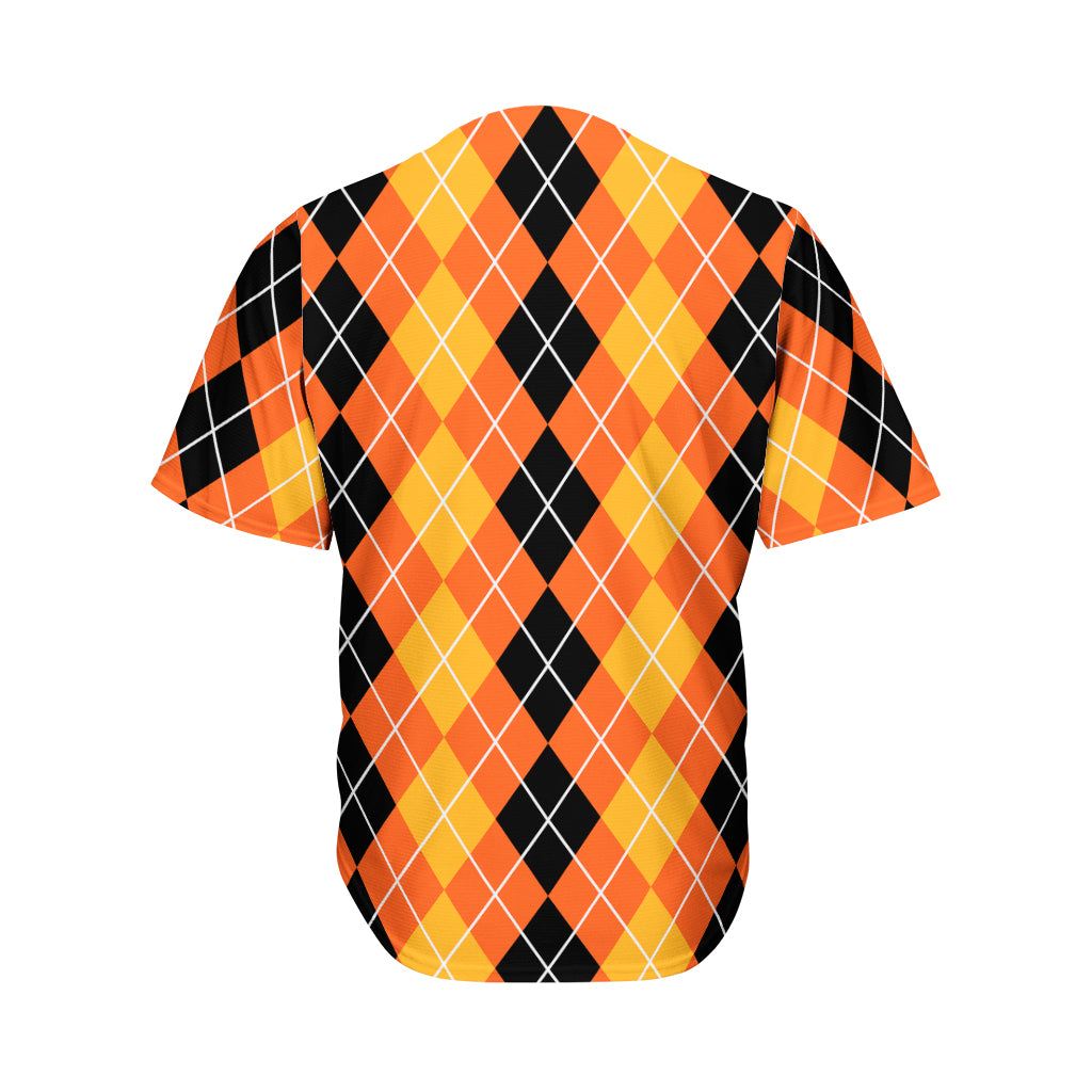 Black And Orange Argyle Pattern Print Men's Baseball Jersey