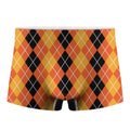 Black And Orange Argyle Pattern Print Men's Boxer Briefs