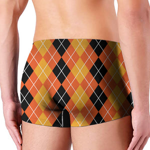 Black And Orange Argyle Pattern Print Men's Boxer Briefs