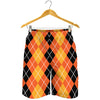 Black And Orange Argyle Pattern Print Men's Shorts