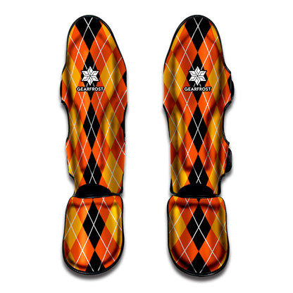 Black And Orange Argyle Pattern Print Muay Thai Shin Guard