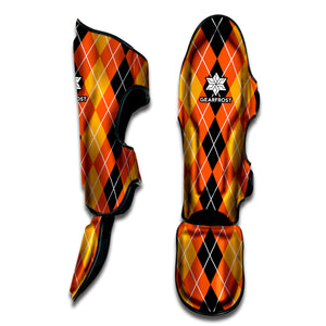 Black And Orange Argyle Pattern Print Muay Thai Shin Guard