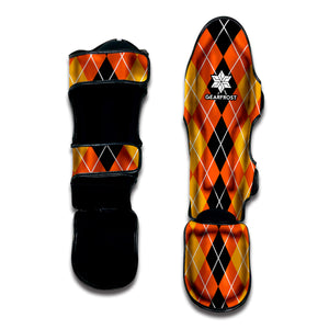 Black And Orange Argyle Pattern Print Muay Thai Shin Guard