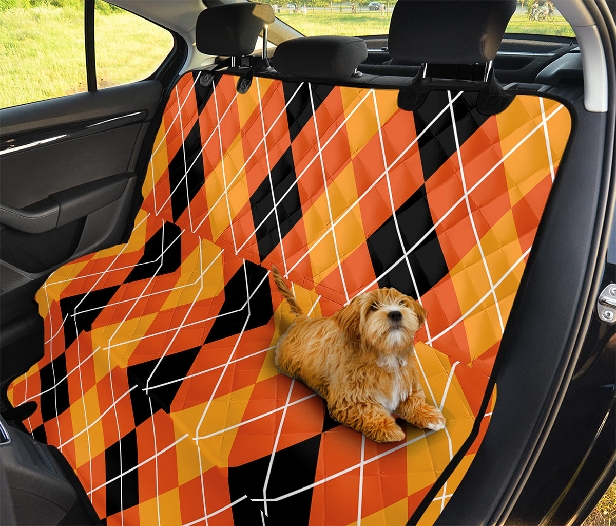 Black And Orange Argyle Pattern Print Pet Car Back Seat Cover