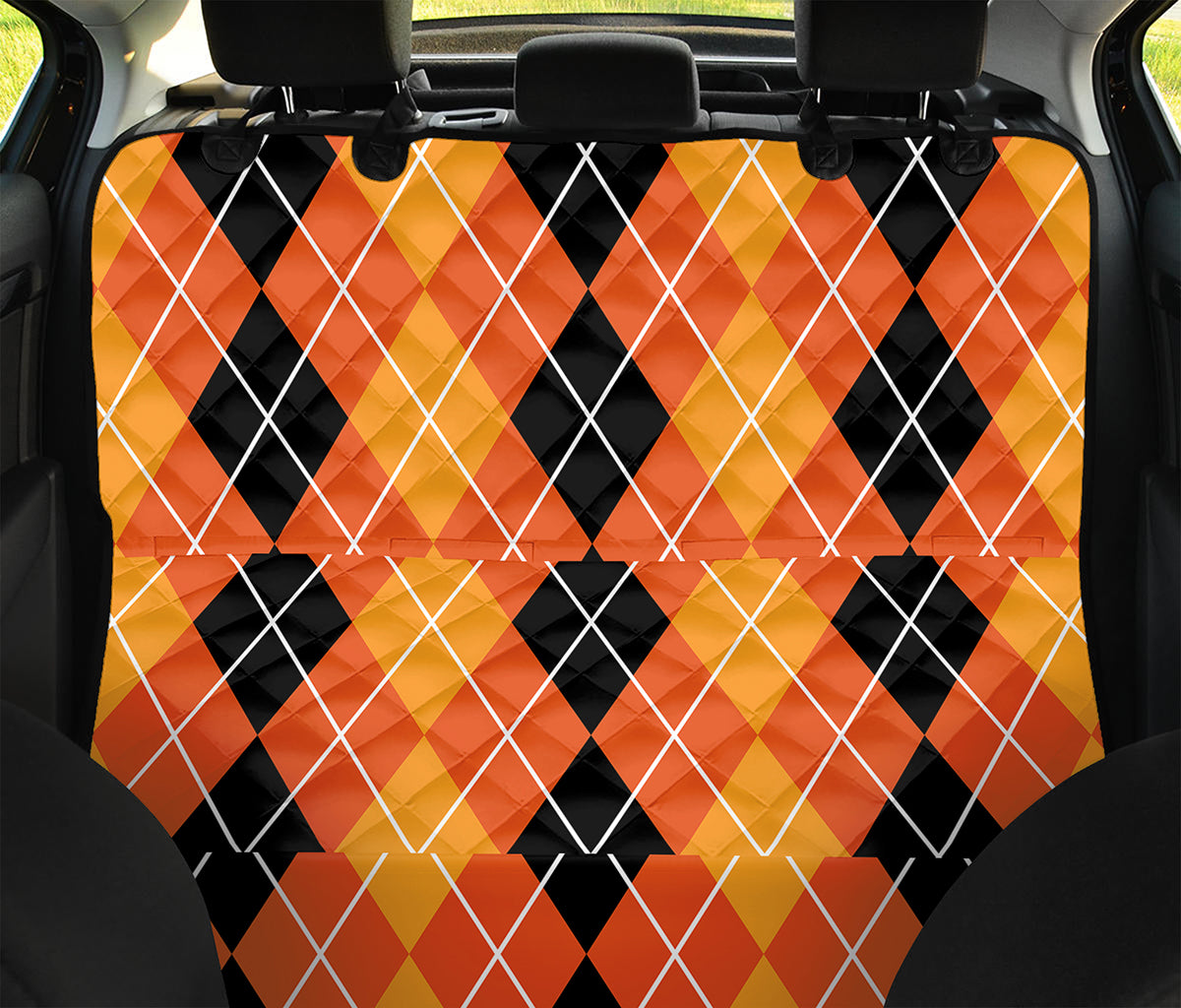 Black And Orange Argyle Pattern Print Pet Car Back Seat Cover