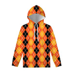 Black And Orange Argyle Pattern Print Pullover Hoodie