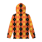 Black And Orange Argyle Pattern Print Pullover Hoodie