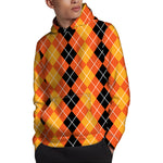 Black And Orange Argyle Pattern Print Pullover Hoodie