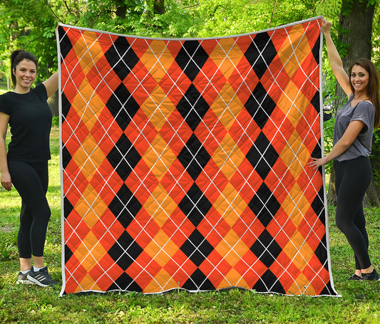 Black And Orange Argyle Pattern Print Quilt