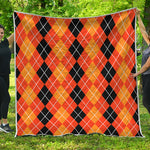 Black And Orange Argyle Pattern Print Quilt