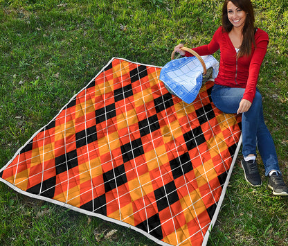 Black And Orange Argyle Pattern Print Quilt