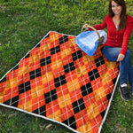 Black And Orange Argyle Pattern Print Quilt