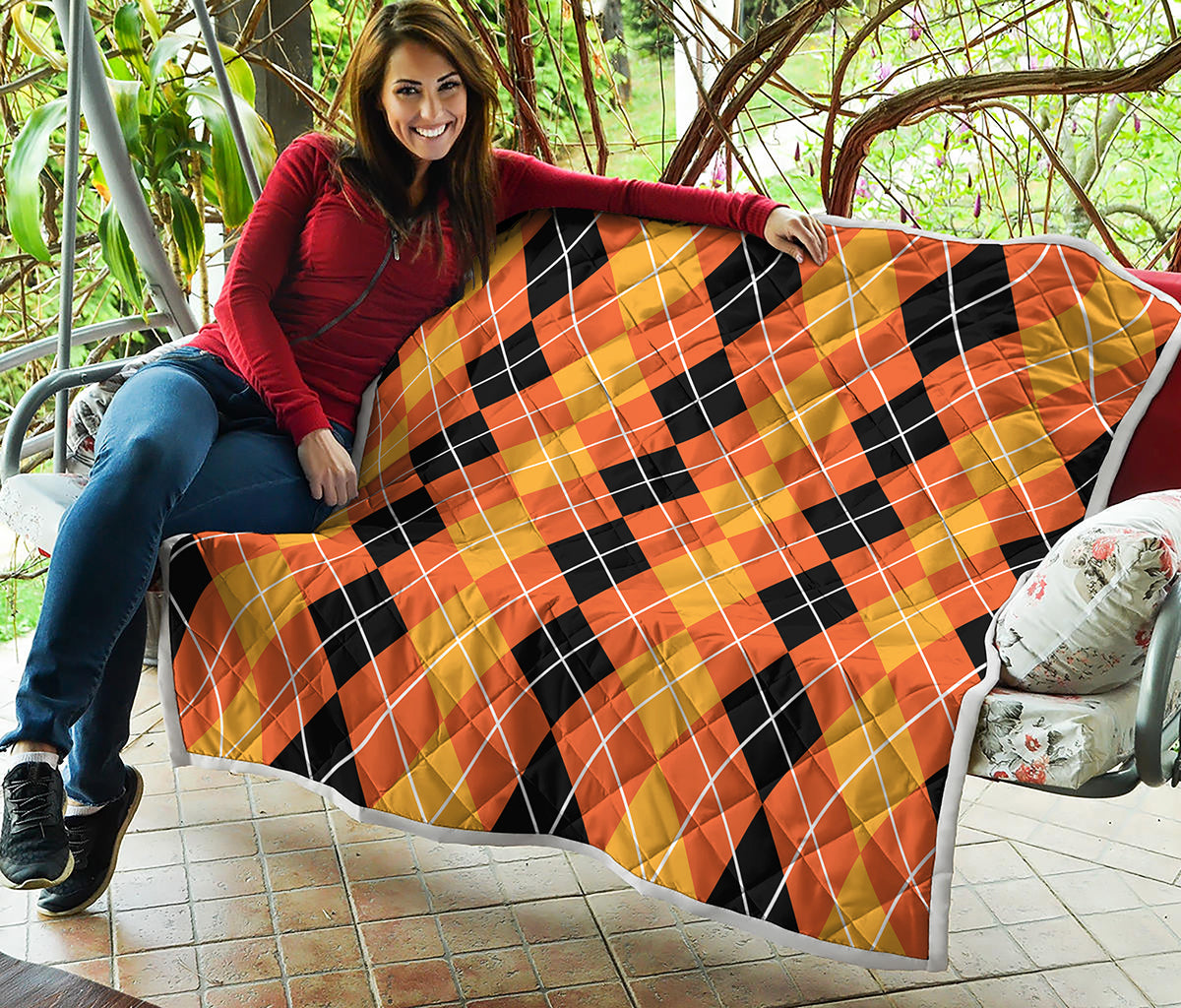Black And Orange Argyle Pattern Print Quilt