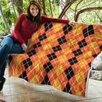 Black And Orange Argyle Pattern Print Quilt