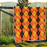 Black And Orange Argyle Pattern Print Quilt