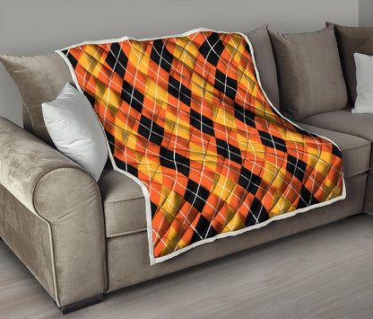 Black And Orange Argyle Pattern Print Quilt