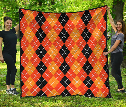 Black And Orange Argyle Pattern Print Quilt