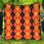 Black And Orange Argyle Pattern Print Quilt