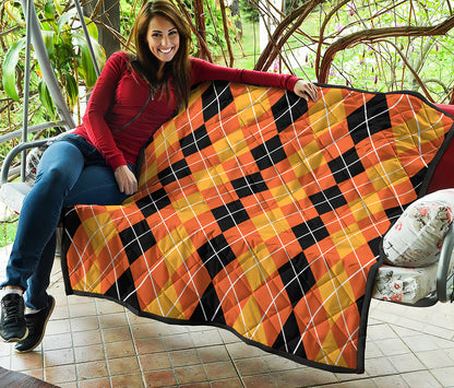 Black And Orange Argyle Pattern Print Quilt