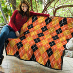 Black And Orange Argyle Pattern Print Quilt