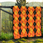 Black And Orange Argyle Pattern Print Quilt