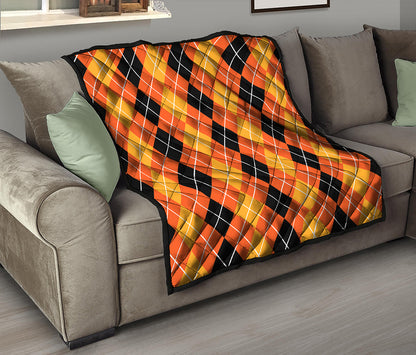 Black And Orange Argyle Pattern Print Quilt