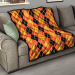 Black And Orange Argyle Pattern Print Quilt