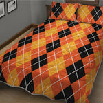 Black And Orange Argyle Pattern Print Quilt Bed Set