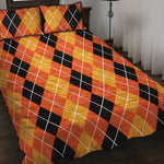 Black And Orange Argyle Pattern Print Quilt Bed Set